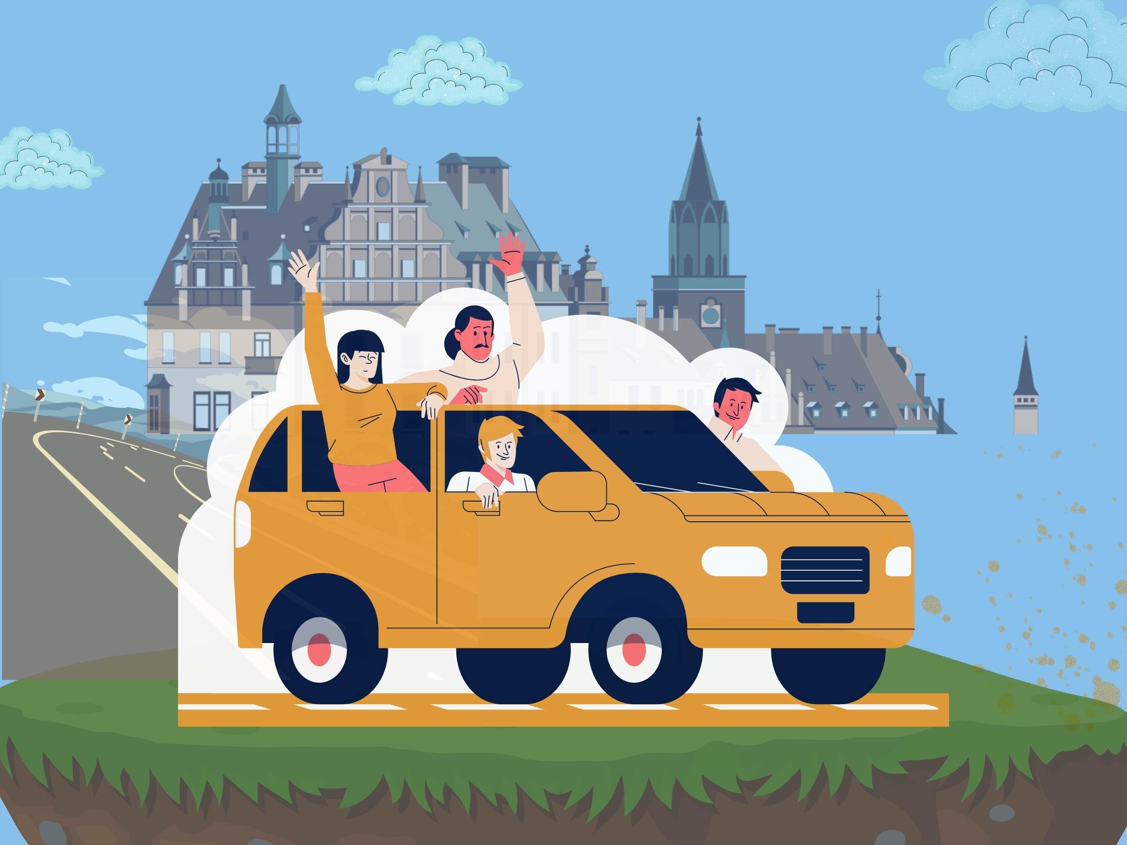 Illustration of people sharing a ride together